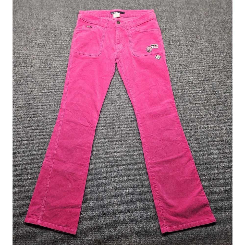 Southpole Hot Pink Corduroy Flare Pants Y2K Embroidered Patches Size 7